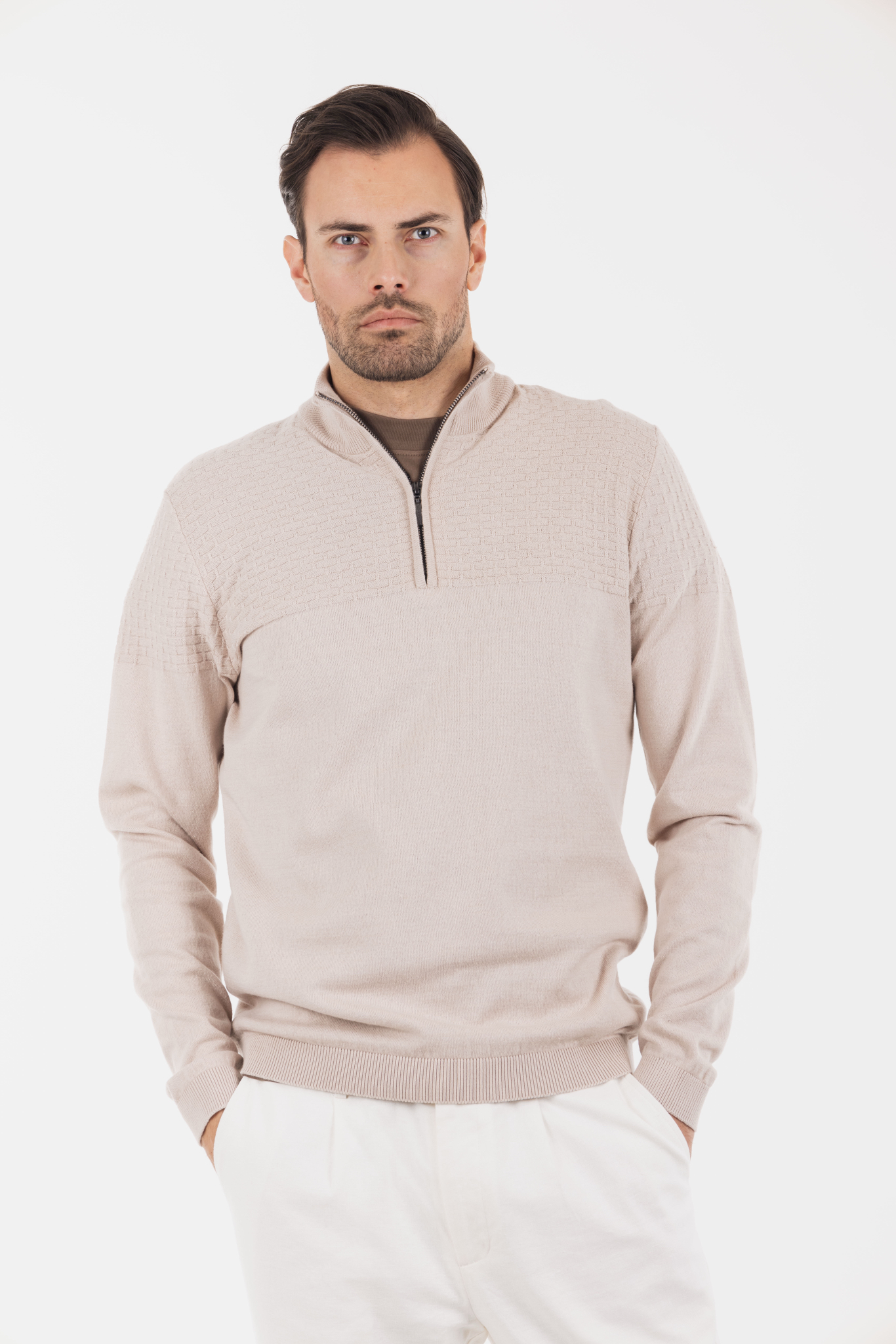 Urban Pioneers Male Abel Half-zip SWEATER LIGHT SAND
