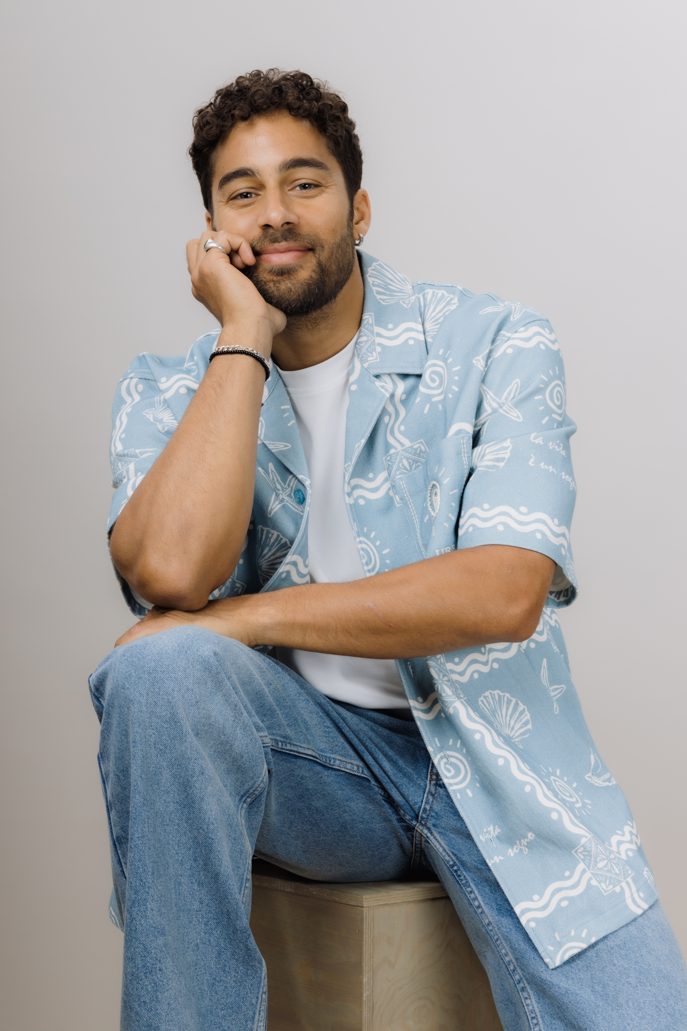 Urban Pioneers Male Loic SS Shirt SS SHIRT LIGHT DENIM AOP