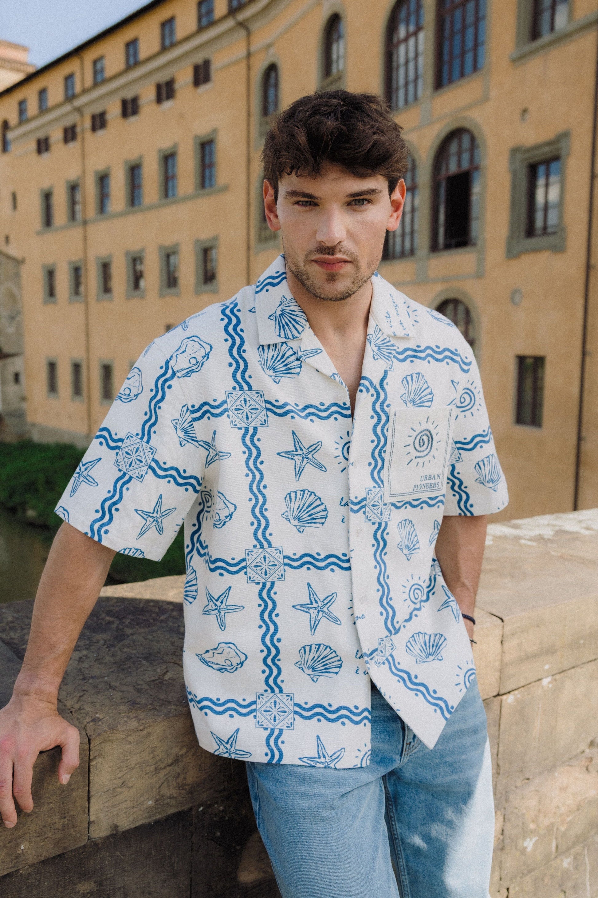 Urban Pioneers Male Loic SS Shirt SS SHIRT TRUE NAVY AOP