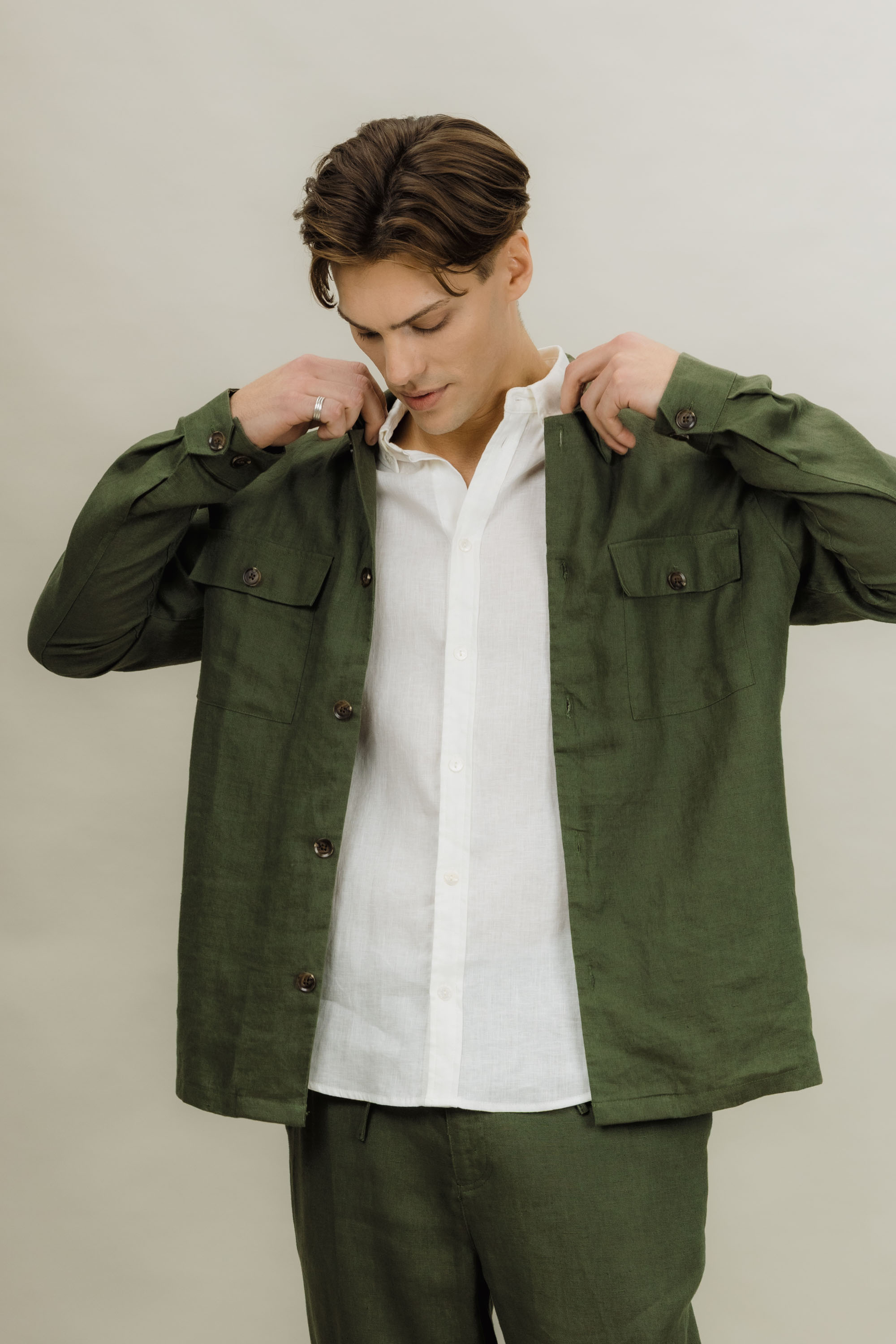 Urban Pioneers Male Maurizio LS Shirt OVERSHIRT OLIVE