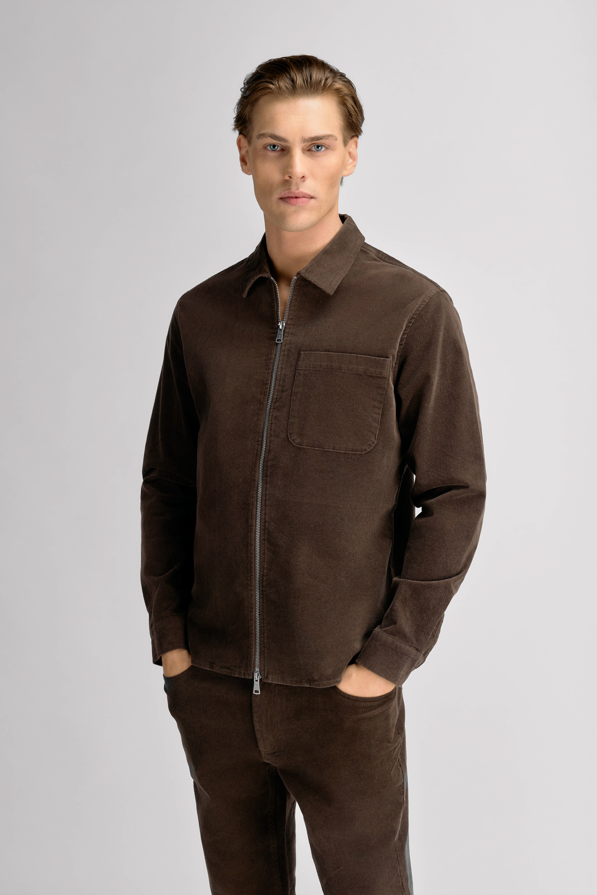 Urban Pioneers Male Nando Zip Shirt OVERSHIRT CHOCOLATE BROWN