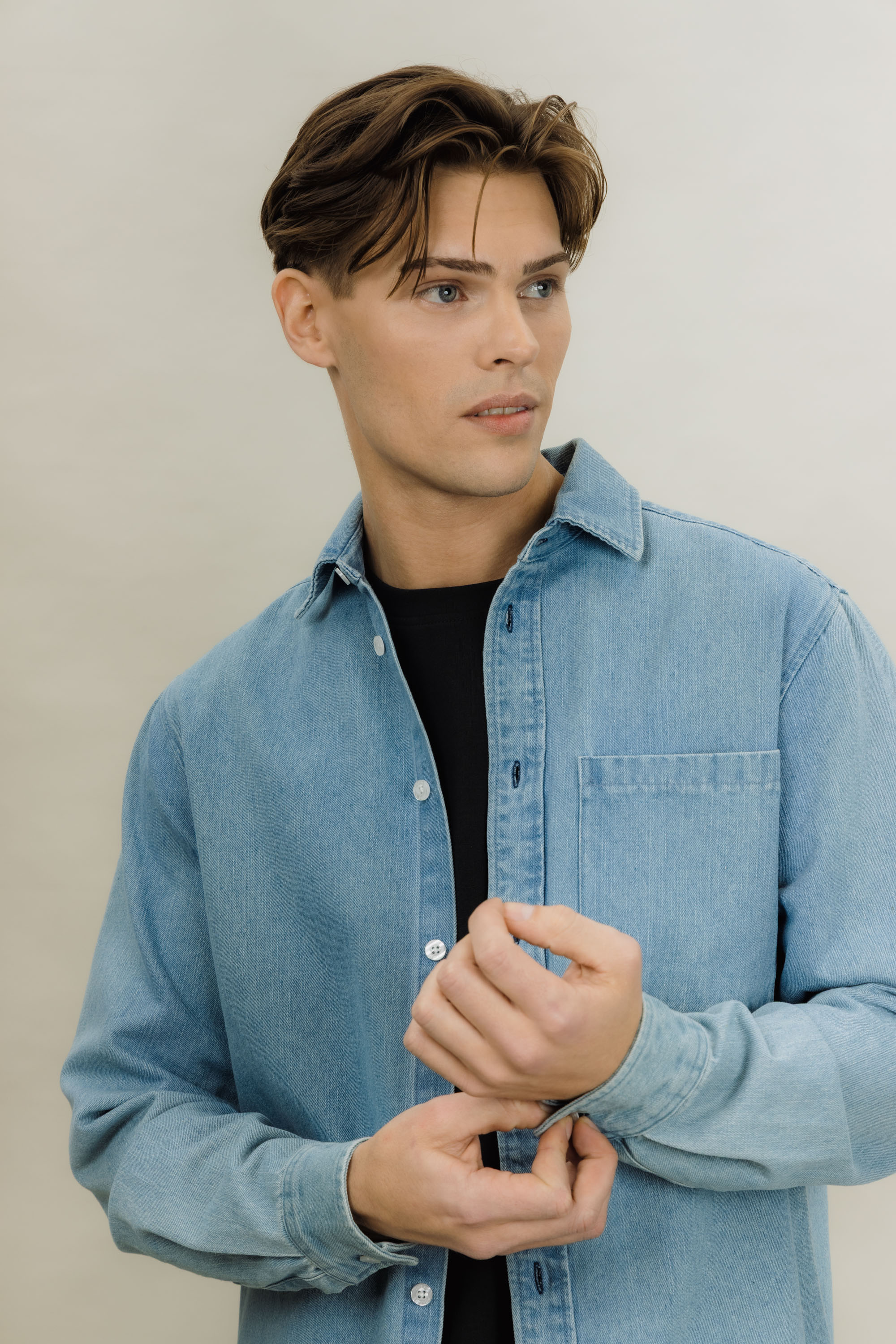 Urban Pioneers Male Rocco LS Shirt SHIRT LIGHT BLUE DENIM