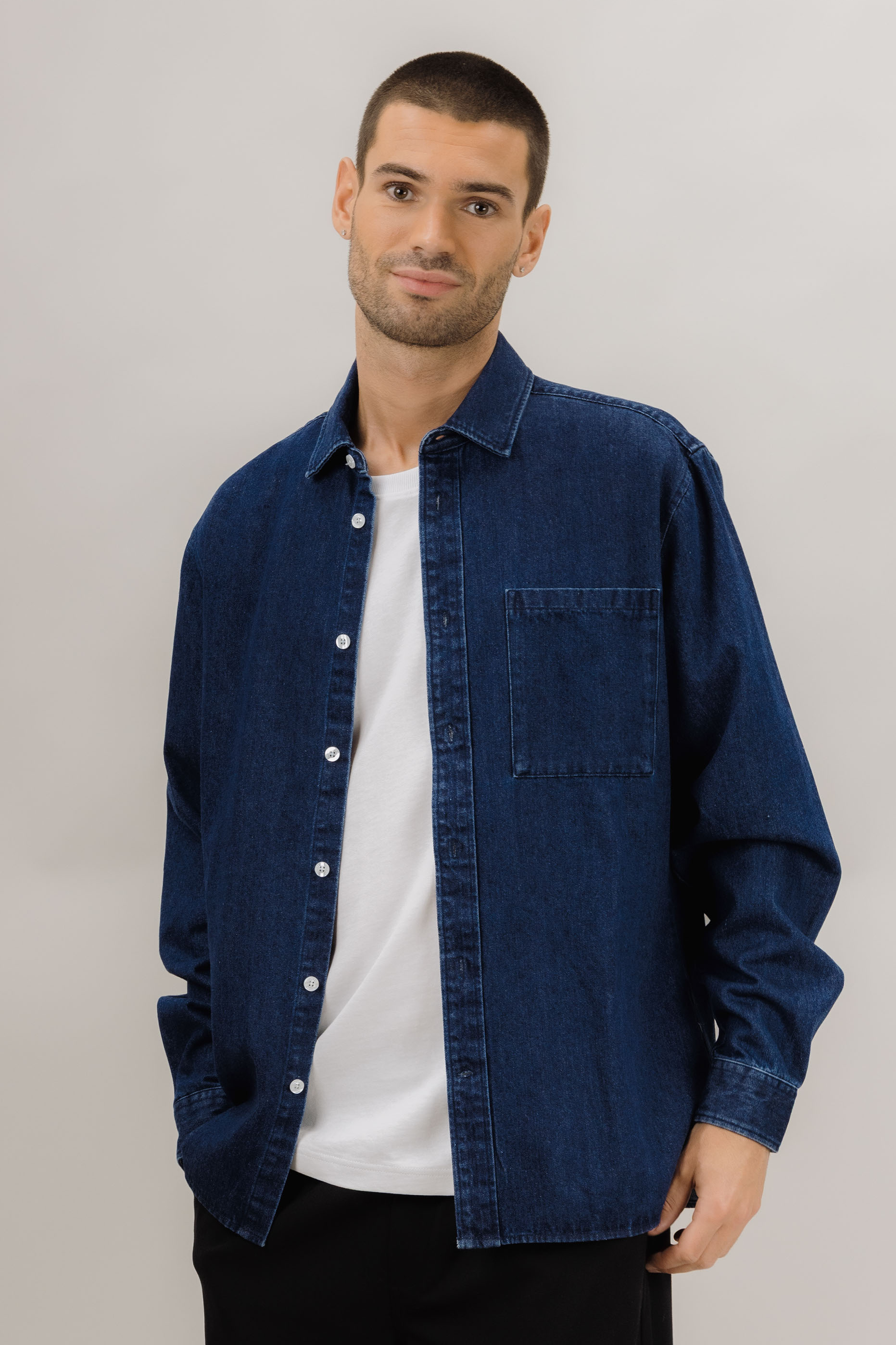 Urban Pioneers Male Rocco LS Shirt SHIRT DARK BLUE DENIM
