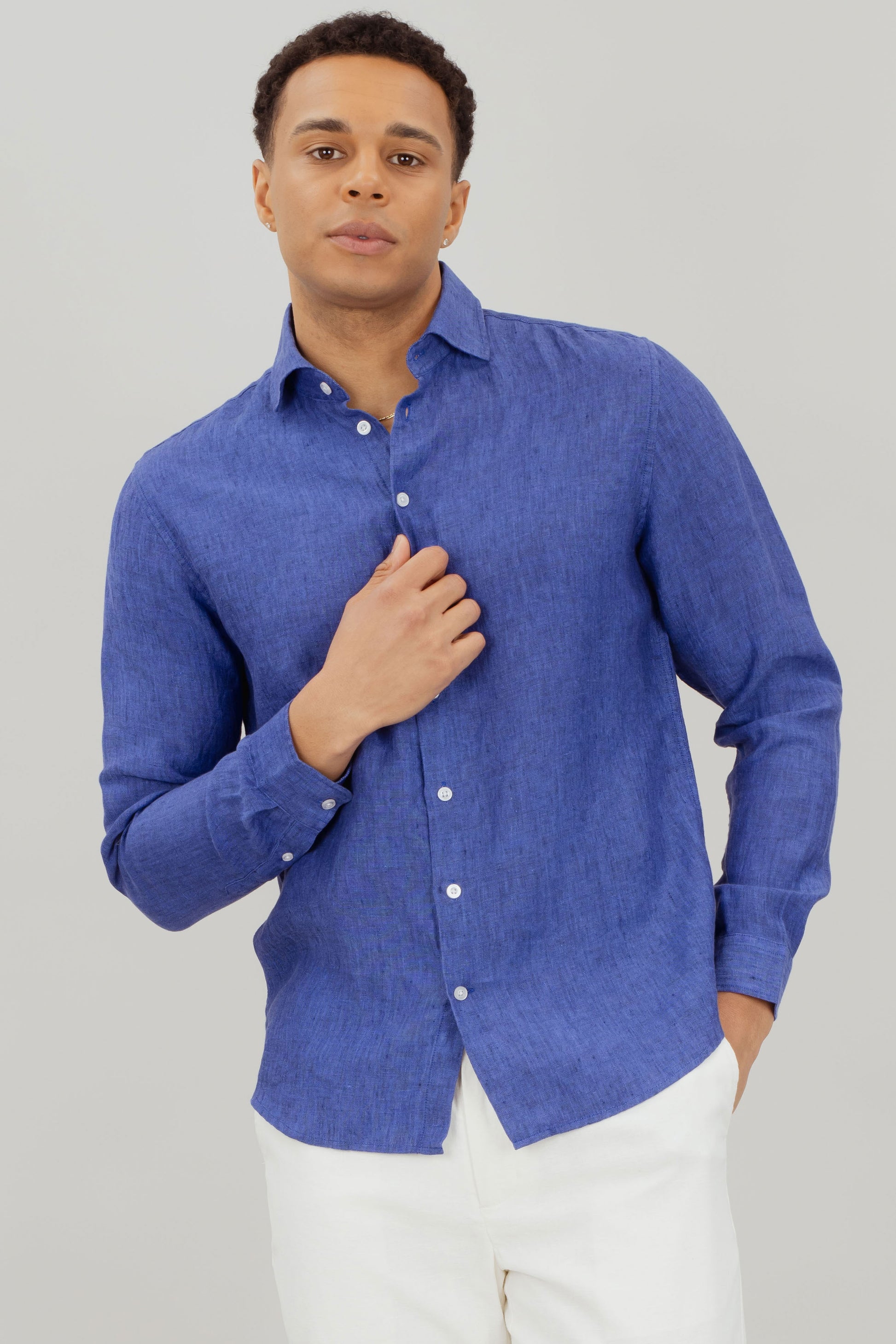 Urban Pioneers Male Salvatore LS SHIRT BLUE